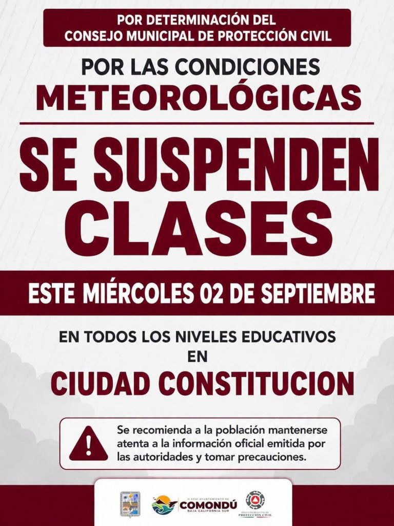 Suspende Consejo Estatal de Protección Civil clases en Ciudad Constitución por lluvias registradas